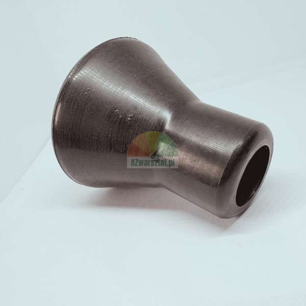 Black, conical rubber boot or reducing sleeve with an opening, photographed against a white background.