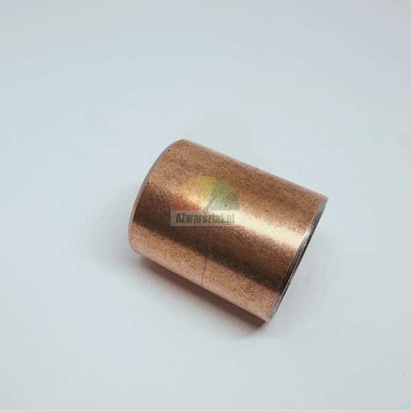 Copper or bronze cylindrical bushing/sleeve on a white background, used as a machine element or plain bearing.