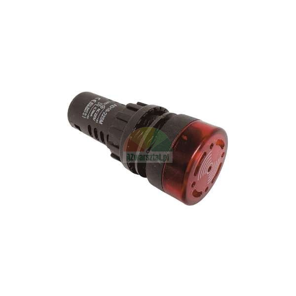 Red AD16-22SM panel mount indicator light with integrated buzzer/audible signal, 22mm diameter.
