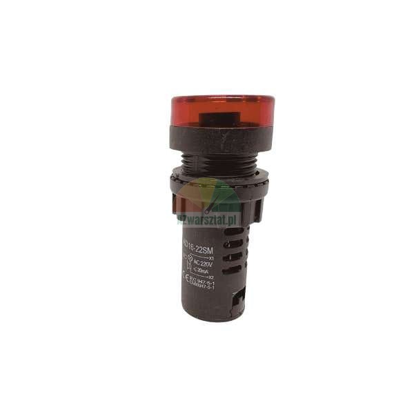 Red LED indicator light AD16-22SM, 220V AC panel mount pilot lamp, shown against a white background.