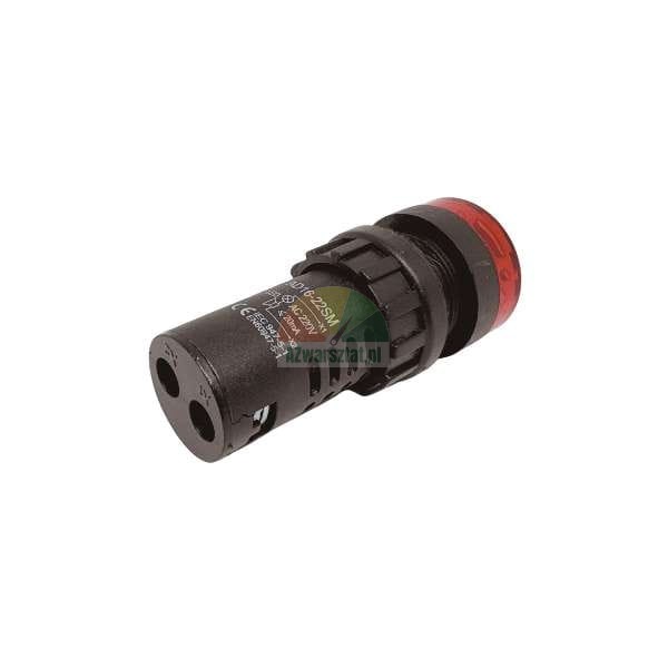 Red LED indicator light (pilot light) AD16-22SM 220V for panel mounting, shown in a black housing on a white background.
