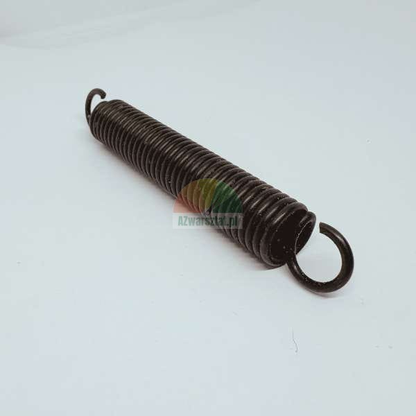 Black tension spring (extension spring) with hooks on a white background.