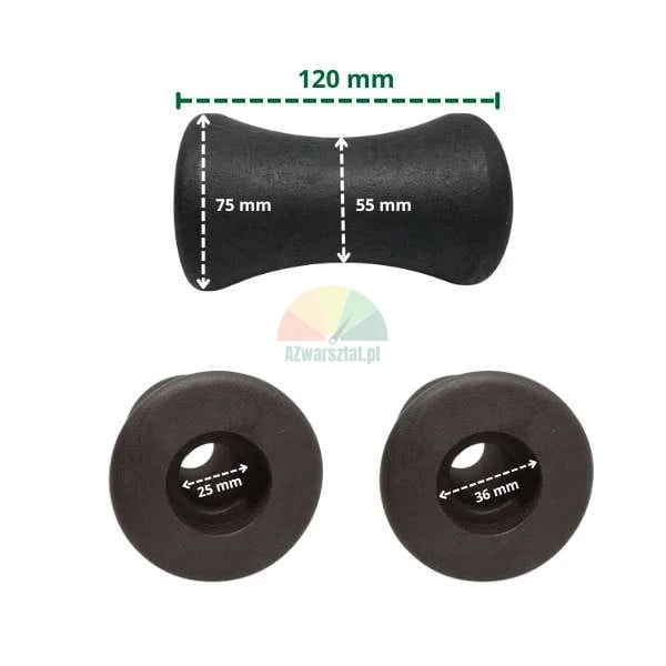 Type B keel roller, black, dimensions 120x75/55 mm