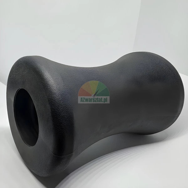 Black, textured, hourglass or peanut-shaped stability roller, likely for neck or back massage/exercise, with a visible hole on one end.