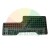 Dark, perforated, irregularly shaped mounting plate or mat made of plastic, covered with symmetrical rows of circular holes.