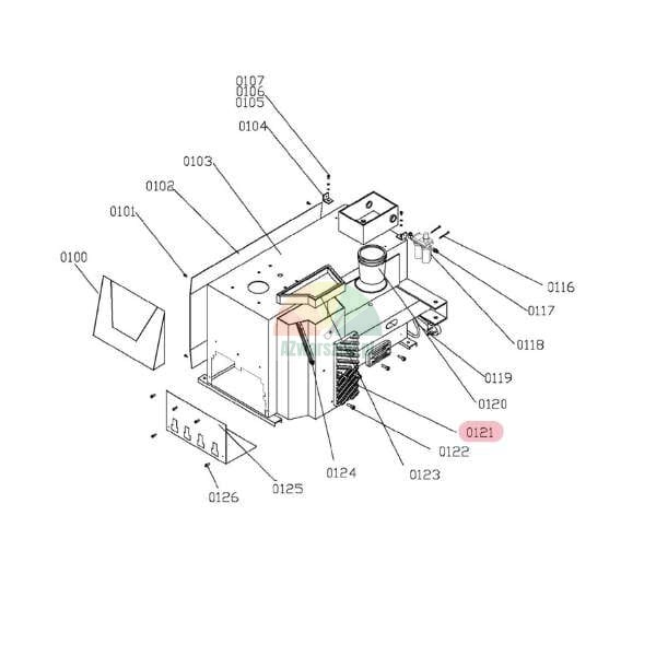 Exploded view diagram/assembly drawing of boiler/heater spare parts showing item numbers 0100 to 0126.