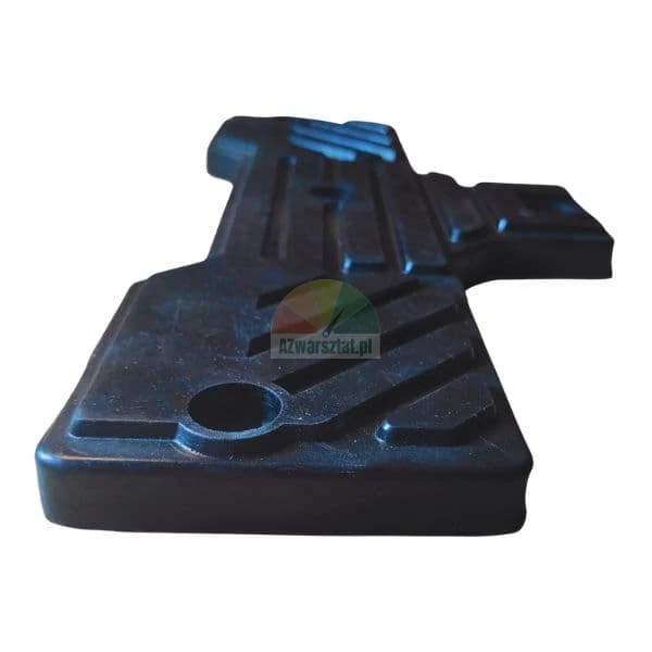 Black, profiled protective base or plastic stabilizer pad with an irregular shape and diagonal ridges, featuring a visible mounting hole.