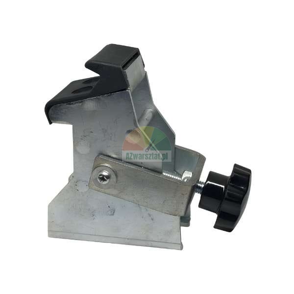 Galvanized clamping fixture with black rubber pad and adjustable star knob.