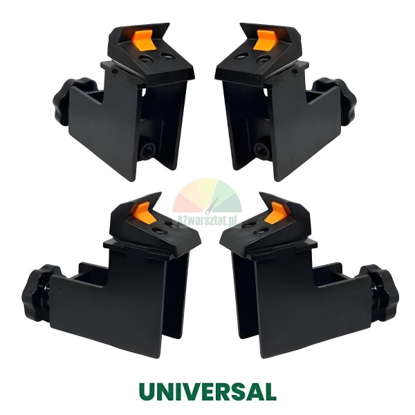 Set of 4 universal Type C protective jaw covers for motorcycle tire changer, black plastic with orange detail.