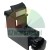 Black mounting bracket or clamp with a star-shaped adjustment knob and a gripping element on top, isolated on a white background.