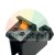 Close-up of a black mounting clamp or bracket featuring an orange quick release button and a black adjustment knob
