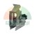 Adjustable metal clamp or jig attachment with a serrated gripping surface and black star knob.