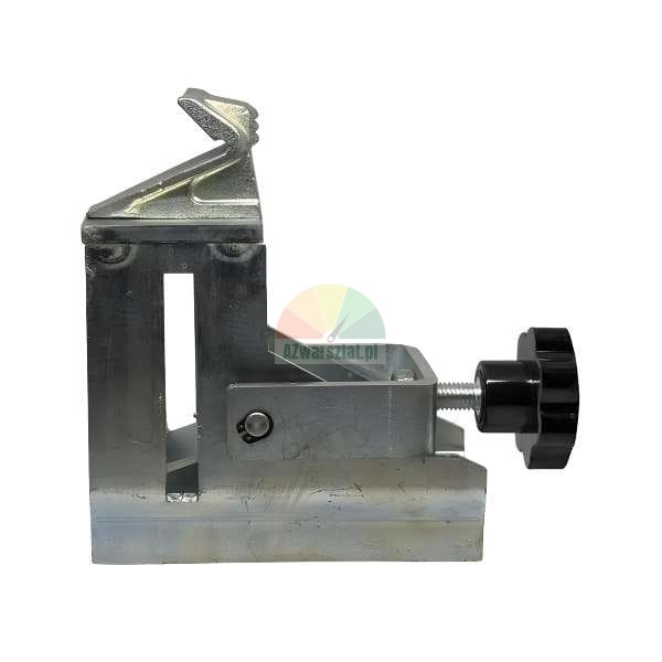 Metal hinge clamp for screen printing, with an adjustable screw and a black star knob, isolated on a white background.