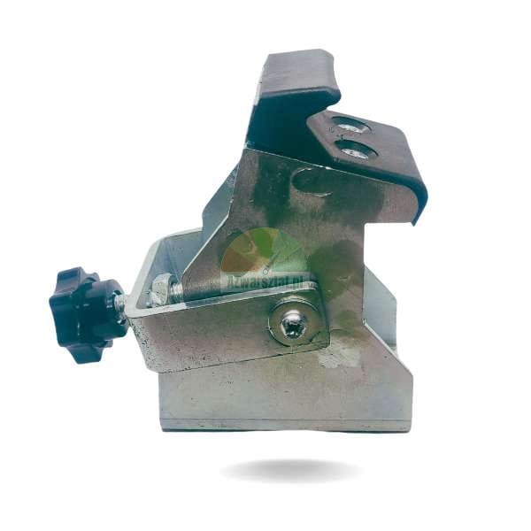 Type A jaw overlay/pad for motorcycle tire changer, protecting the rim from scratches, metallic component with a black rubber pad.