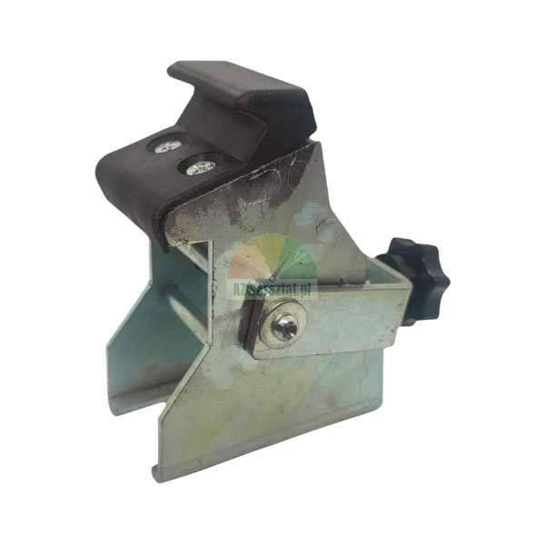 Galvanized steel clamp or holder with a black rubber pad on top and a black star-knob for adjustment, likely part of a tile cutting or positioning system.