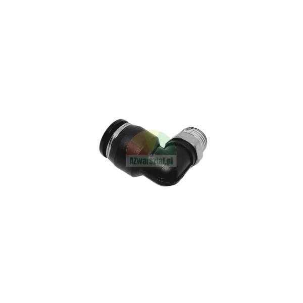 Black push-to-connect pneumatic elbow fitting with a male thread connector.