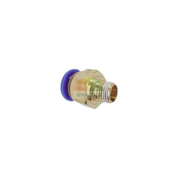 Brass straight push-in pneumatic fitting with male thread and blue release collar.