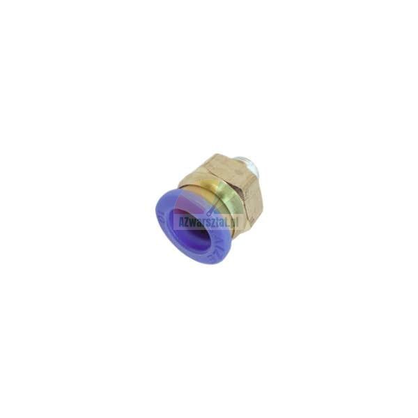Brass pneumatic straight bulkhead push-in fitting with blue quick-release ring for tube connection.