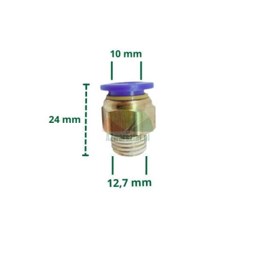 Straight pneumatic connector, 10mm push-in, 12.7mm thread