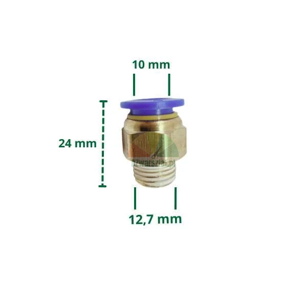Straight pneumatic connector, 10mm push-in, 12.7mm thread