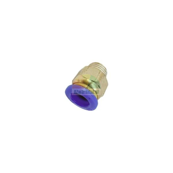Brass straight male thread pneumatic quick connector with blue release ring on a white background.