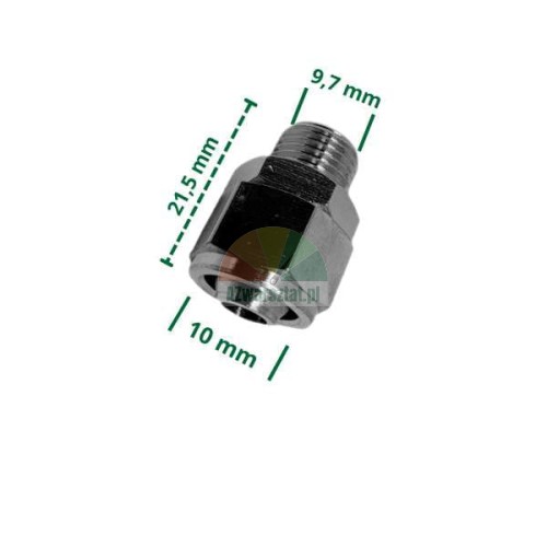 Pneumatic connector: 10mm hose to 9.7mm thread.