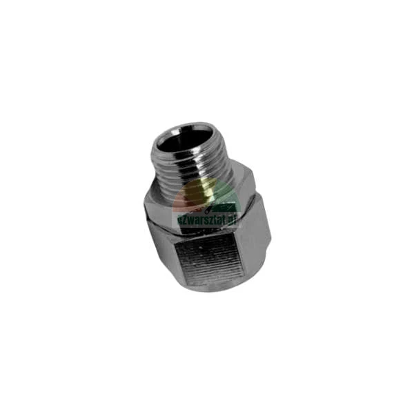 Chrome-plated metal swivel adapter with external thread for pneumatic systems.