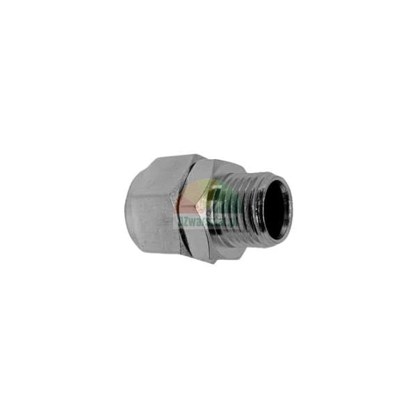 Straight metal compression fitting with male thread, chrome plated hydraulic or pneumatic connector.