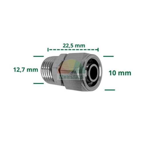Connector 10mm hose to 12.7mm thread fitting.