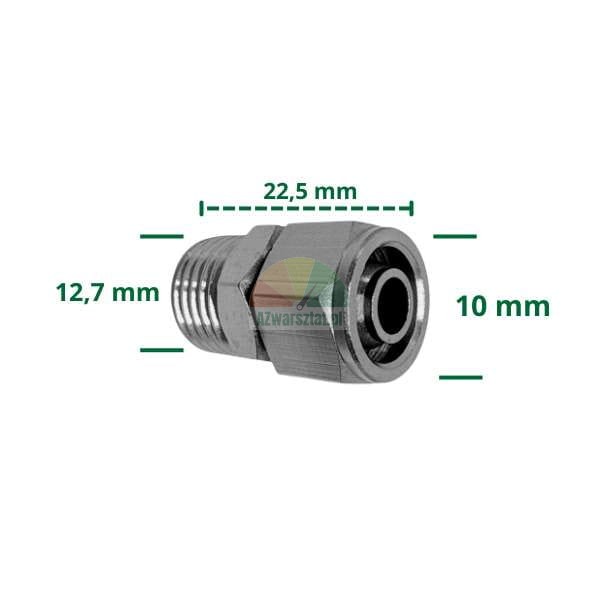 Connector 10mm hose to 12.7mm thread fitting.