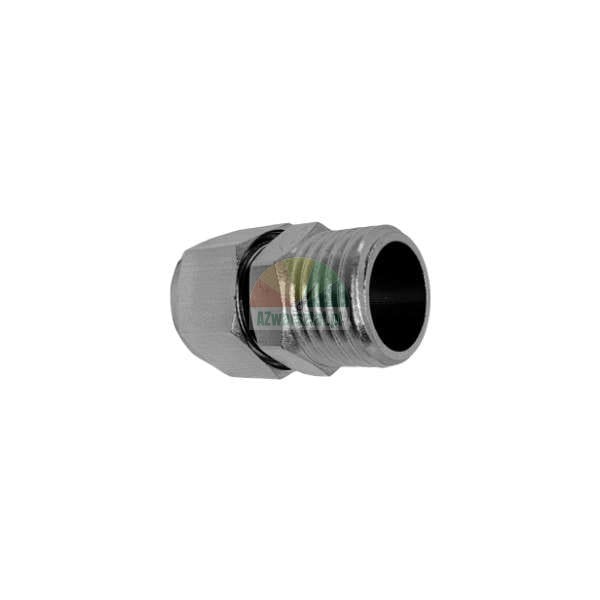 Metal cable gland or compression fitting with an external thread, shown on a white background.