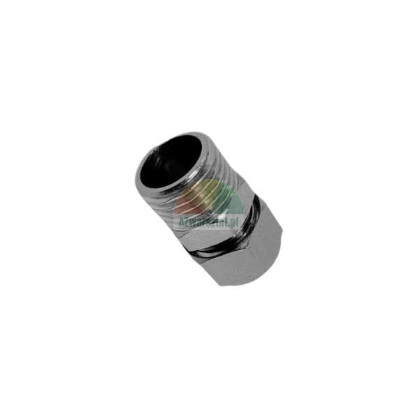 Chrome-plated male threaded swivel adapter or coupling, isolated on a white background.