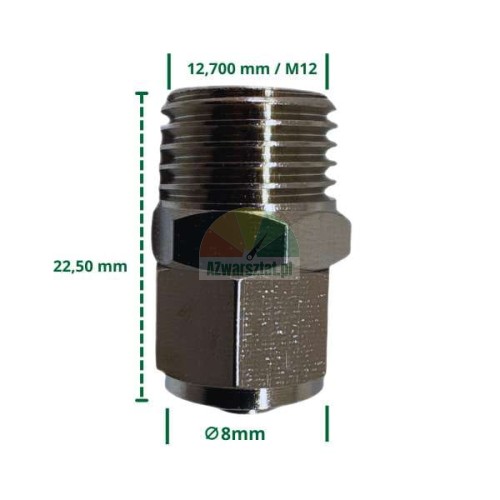 8mm hose/wire connector to M12 (12.7mm) thread.