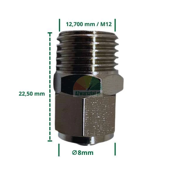 8mm hose/wire connector to M12 (12.7mm) thread.