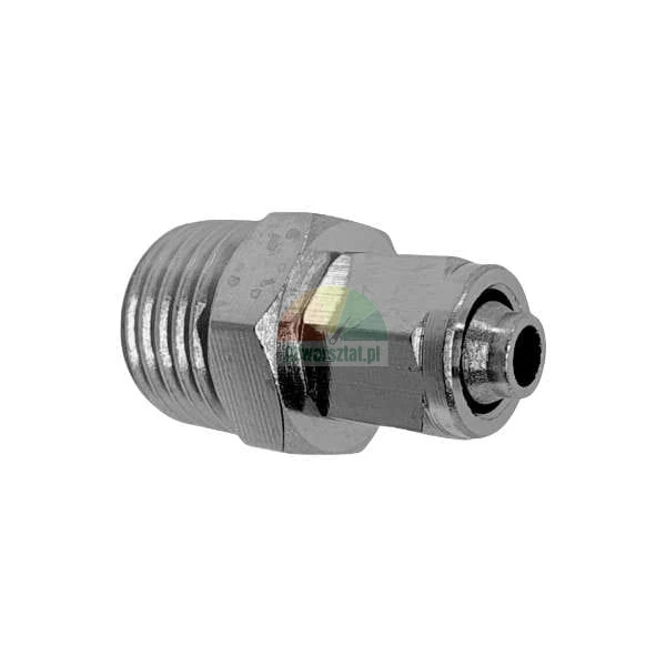 Chrome-plated straight pneumatic quick coupling fitting with male thread.