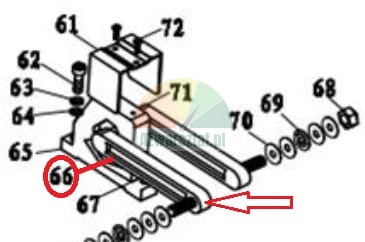 Technical diagram showing highlighted (No. 66) linear guides or rails of a machine assembly.
