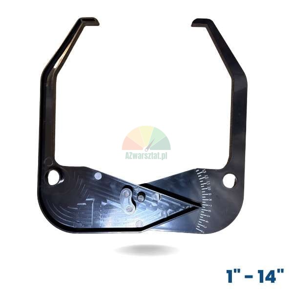 Rim width measuring tool (caliper style) in black plastic, suitable for measuring wheel rims from 1' to 14'.