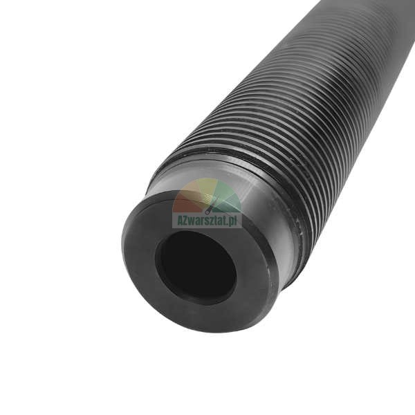 Black ribbed or finned tube/shaft, close-up of the smooth end with a central bore.