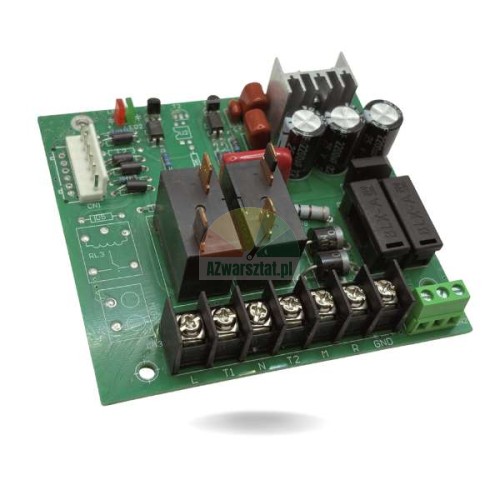 Power supply PCB board for a tire balancer, featuring relays, capacitors, and screw terminal blocks