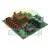 Green Printed Circuit Board (PCB) featuring power components: relays, electrolytic capacitors, a screw terminal block, and a heatsink, designed for control applications.
