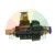 Black pneumatic flow control silencer/muffler with sintered bronze element and quick connect fittings.