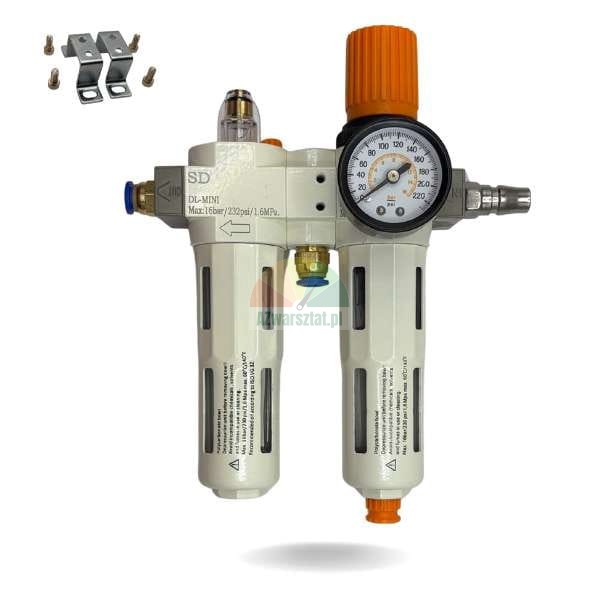 Complete compressed air service unit DFC2000-F-X (filter and regulator) with pressure gauge and mounting brackets.