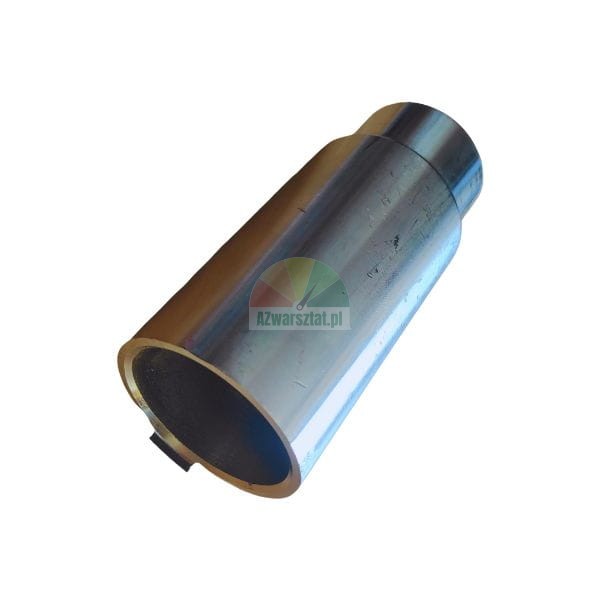 Polished chrome metal sleeve or pipe adapter, isolated on a white background.