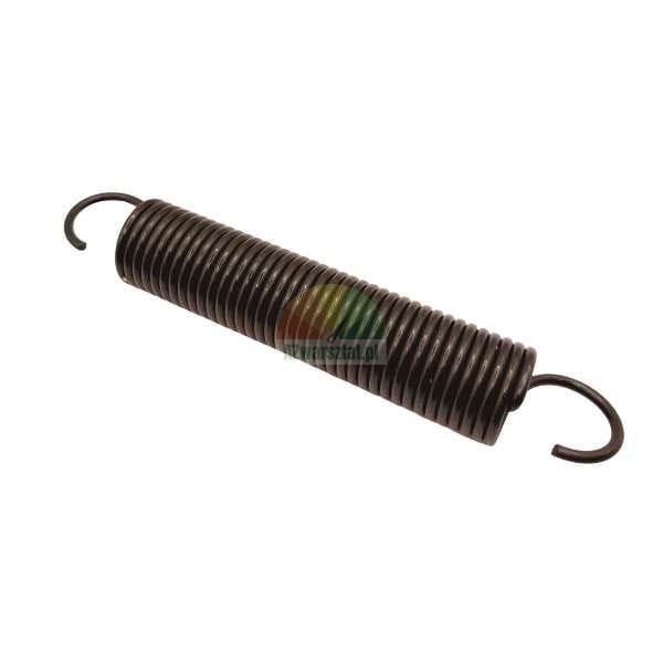 Black metal extension spring with hooks on both ends.