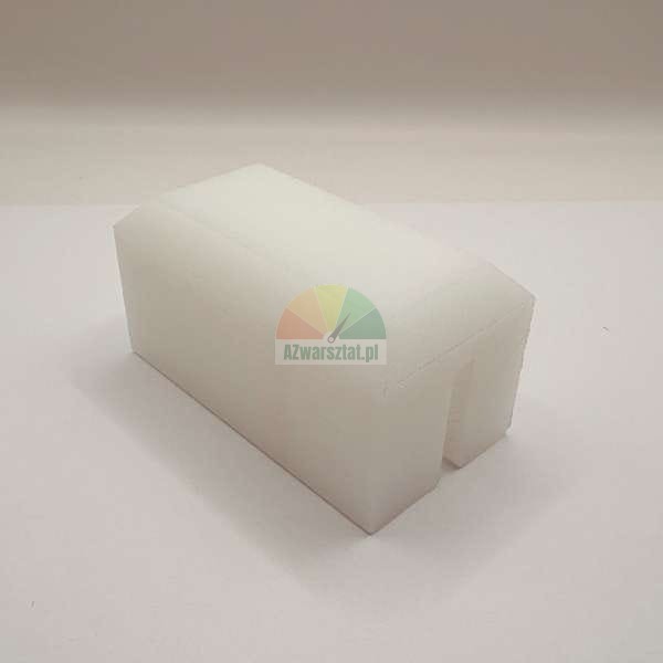 White plastic guide element with a cutout at the bottom