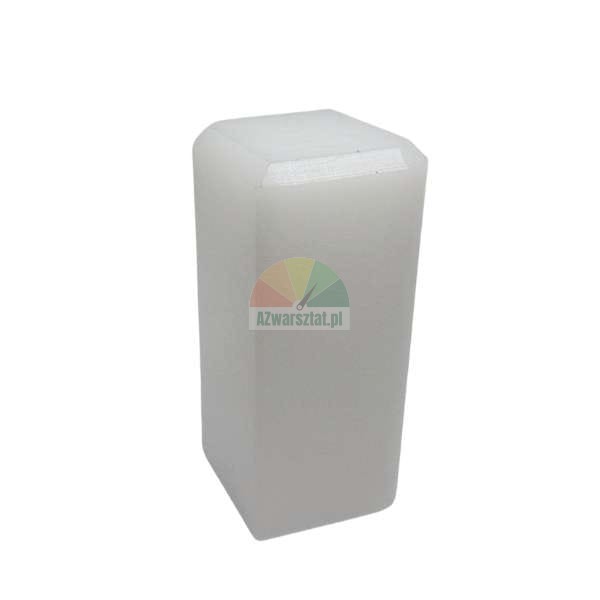 White rectangular plastic block with chamfered top edges on a white background.