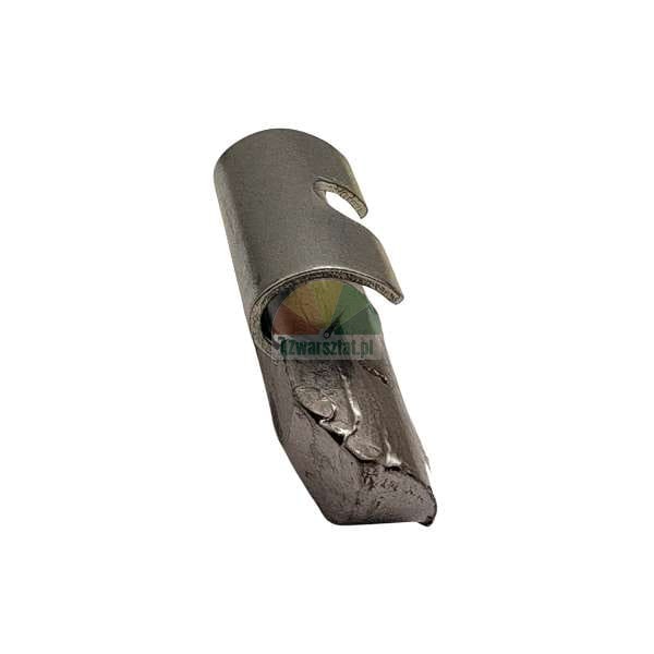 Metal tool tip with a notch on a white background