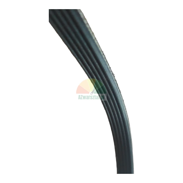 Close-up of a black rubber multi-ribbed belt showing the rib structure.