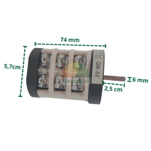 Rotary switch 32A 220V/380V 1-stage white with dimensions