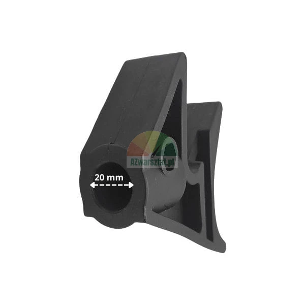 Black plastic mounting bracket with a 20 mm diameter hole shown on a white background